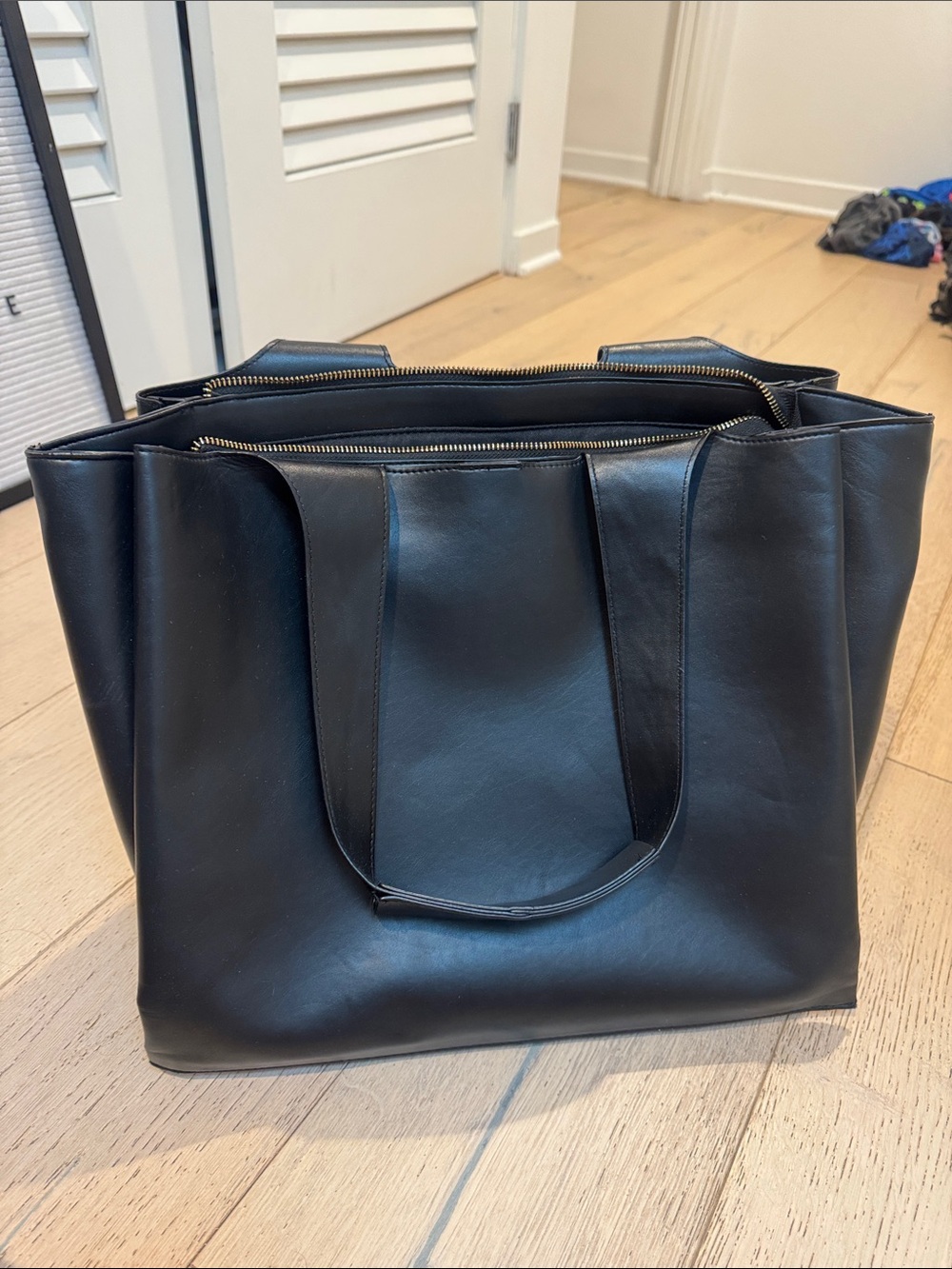 A new day faux Black Leather Tote Bag - three openings fits large computer